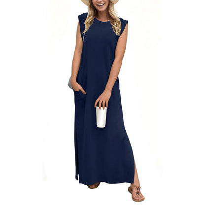 Vestido largo informal de verano para mujer, color liso, holgado, sin mangas