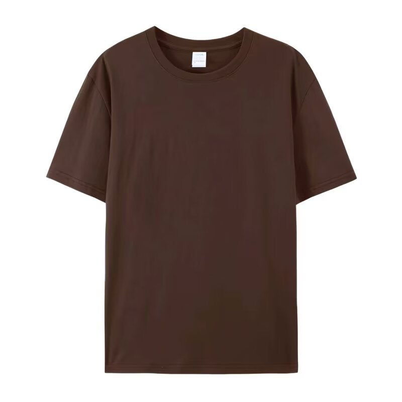 Camiseta básica holgada informal de color liso con cuello redondo para mujer