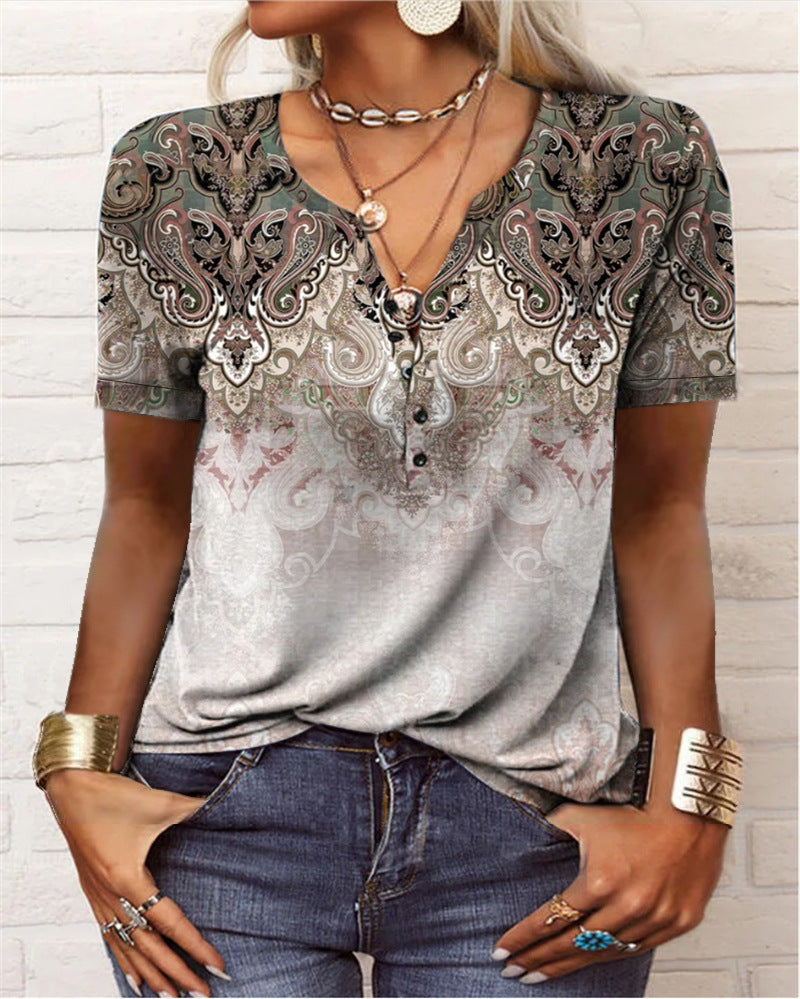 Camiseta informal de manga corta con estampado floral para mujer