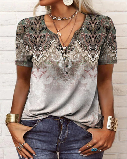 Camiseta informal de manga corta con estampado floral para mujer