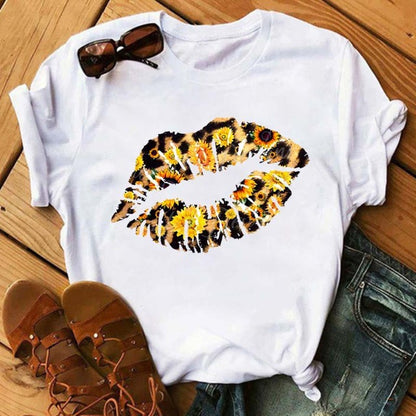 Camiseta informal de manga corta con estampado gráfico y cuello redondo para mujer