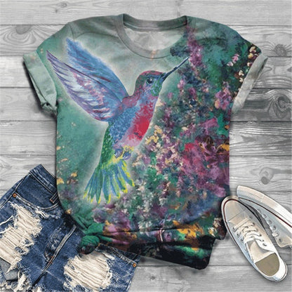 Camiseta informal holgada de talla grande para mujer, de manga corta, cuello redondo, con estampado 3D de dibujos animados