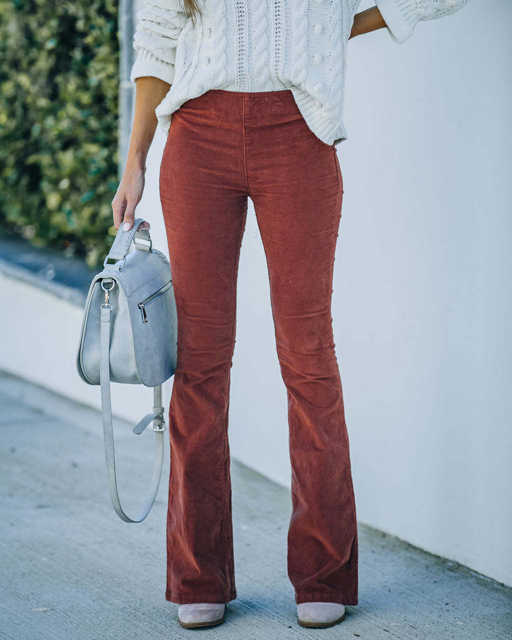 Women Solid Color High Waist Slim Fit Micro-Flare Elastic Waist Casual Pants