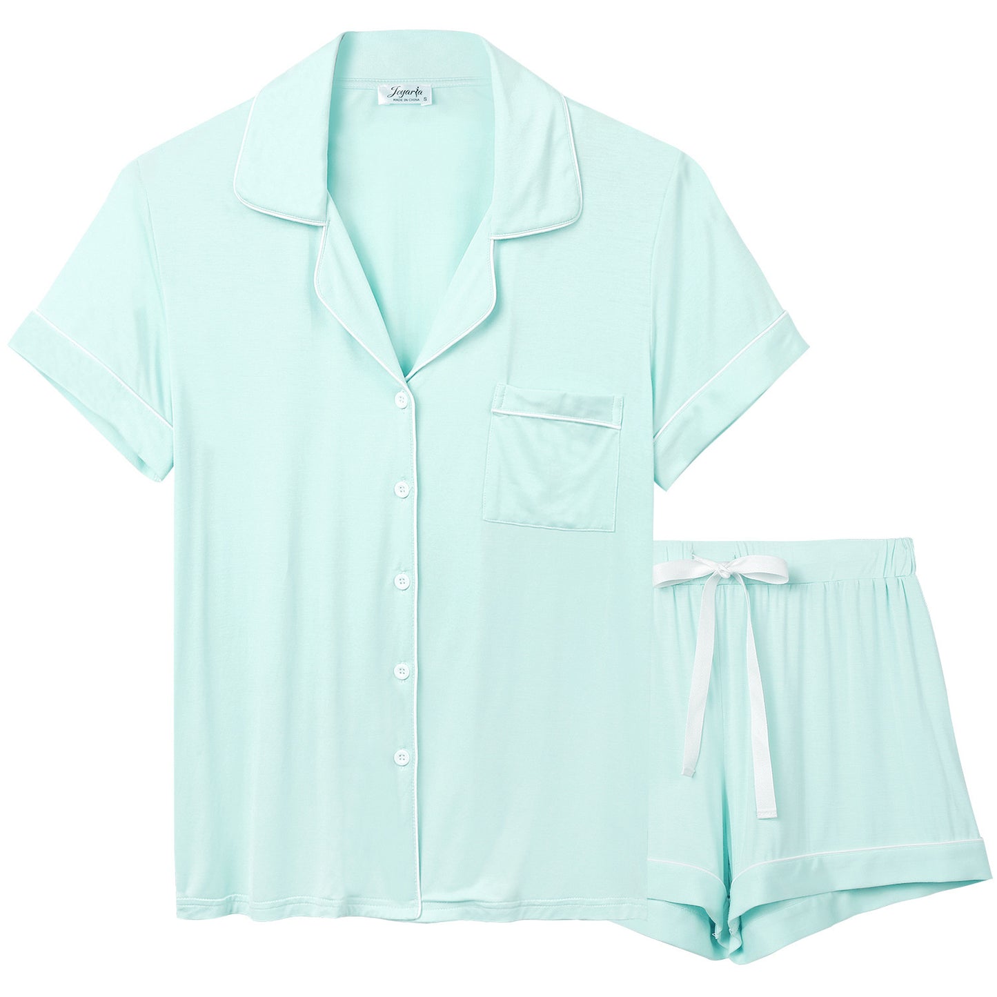 Pijama de dos piezas de verano para mujer, transpirable, informal, con solapa y manga corta.