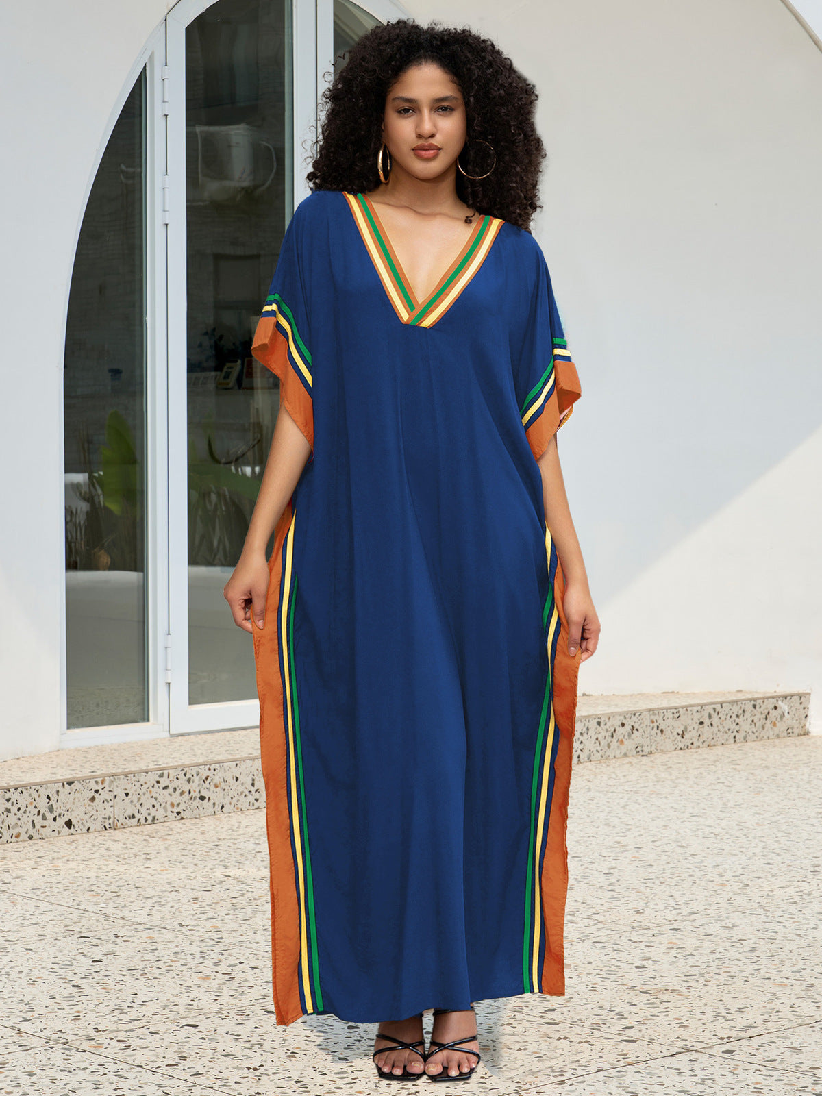 Traje de baño de playa holgado con cuello en V y estampado informal para mujer