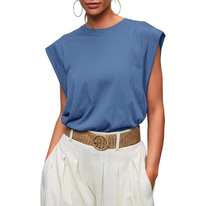 Camiseta informal holgada de verano con rayas y color liso para mujer