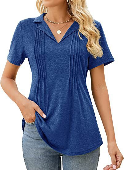 Camiseta informal de verano para mujer, con cuello en V y manga corta en blanco