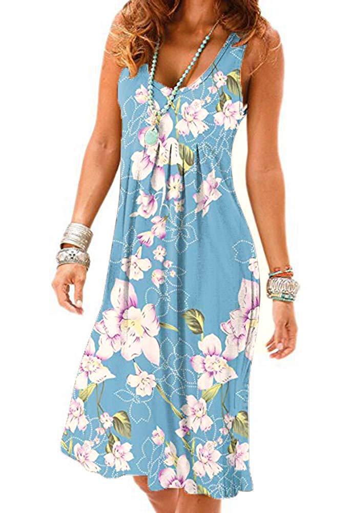 Women Casual Solid Color Loose Pleated Sleeveless Dress