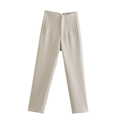 Women Fashion Casual Solid Color High Waist Pants