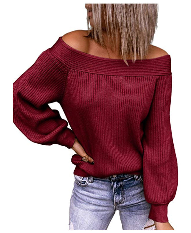 Women Casual Basic Off-the-shoulder Loose Knit Solid Color Sweater