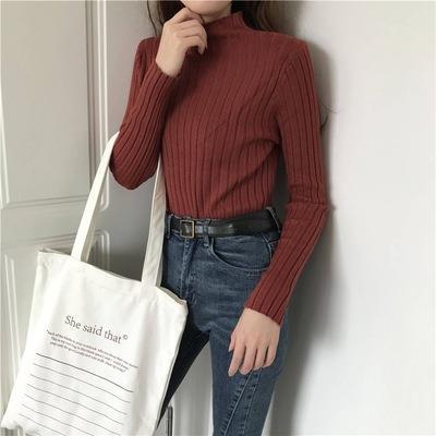 Women Fashion Basic Casual Half High Neck Long Sleeve Knitted Sweater