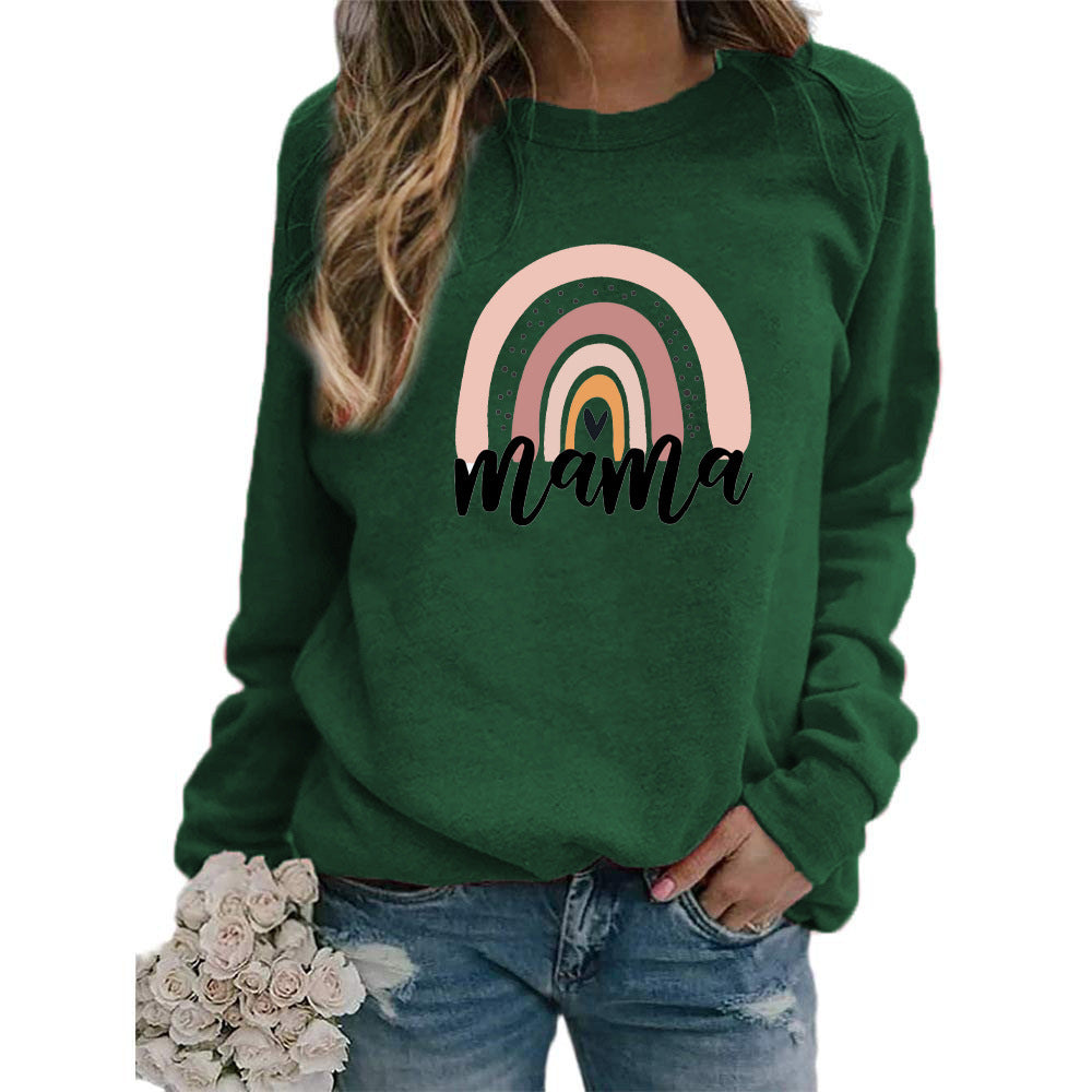 Sudadera holgada informal con estampado de letras arcoíris y cuello redondo de manga larga para mujer