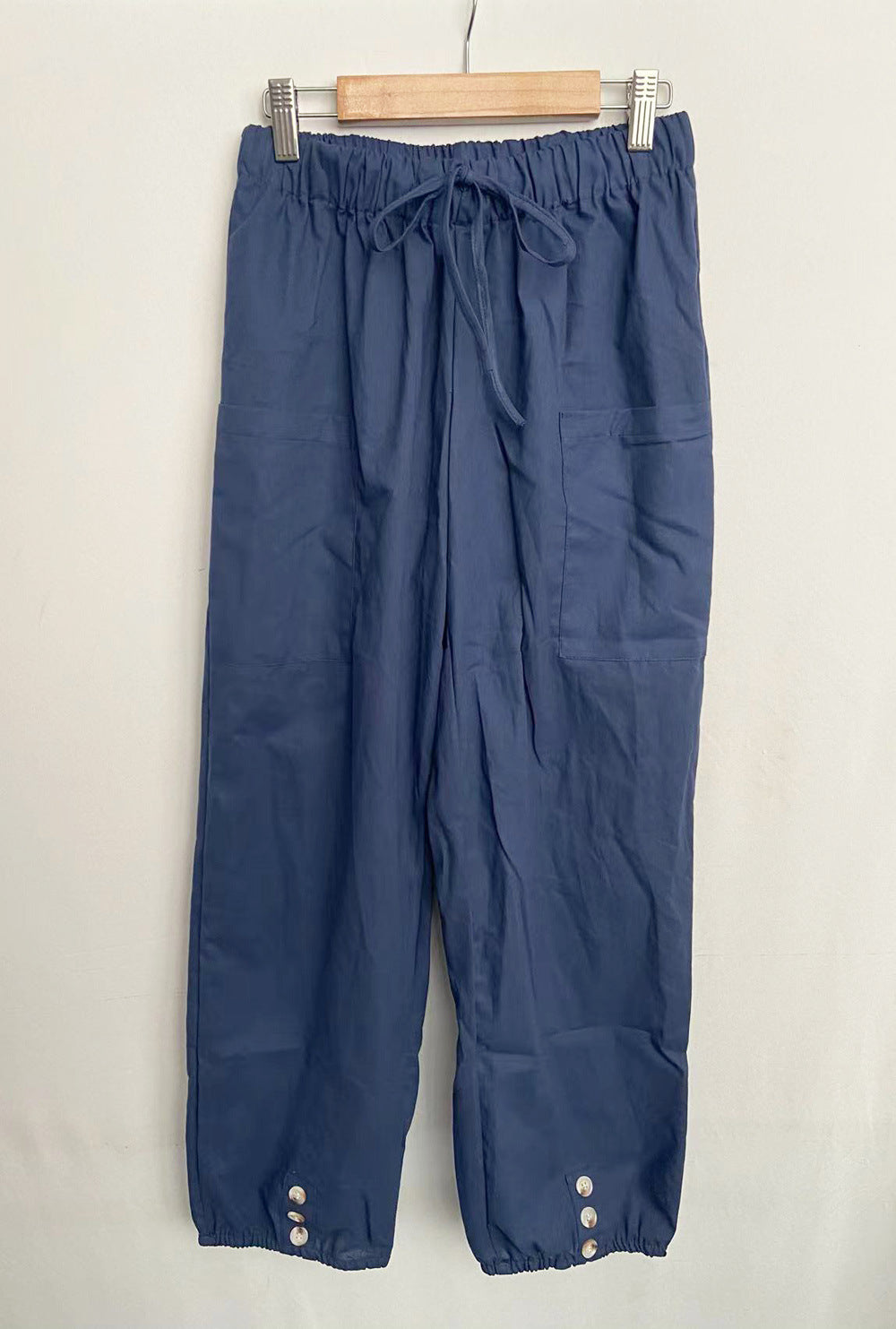 Plus Size Casual Women Loose High Waist Button Cotton Cropped Pants