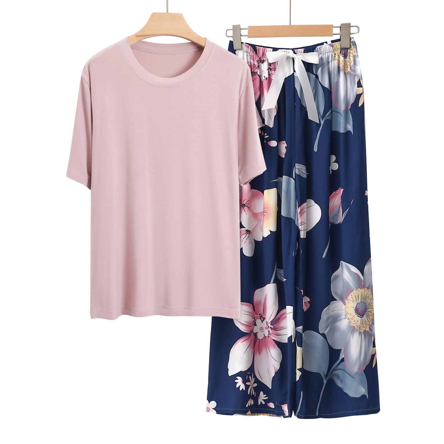 Conjunto de pijama informal de manga corta con top y pantalón para mujer