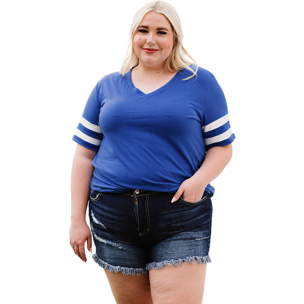 Camiseta informal de manga corta con cuello en V y talla grande para mujer para verano