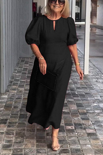 Women Casual Solid Color Loose Foam Sleeve Dress