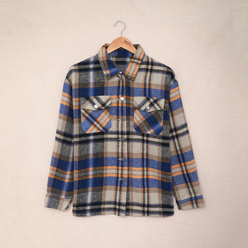 Abrigo informal con solapa y estampado a cuadros para mujer, otoño e invierno