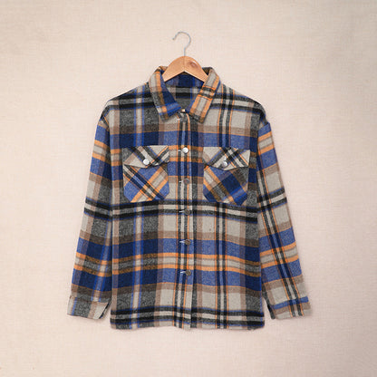 Abrigo informal con solapa y estampado a cuadros para mujer, otoño e invierno