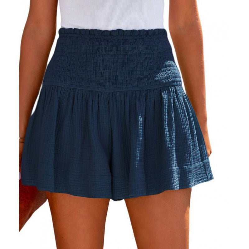 Women Casual Cotton And Linen Solid Color High Waist Pleated Shorts