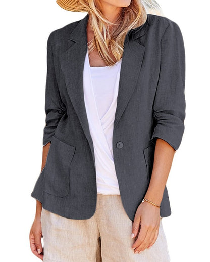 Chaqueta blazer informal de manga larga con solapa y botonadura sencilla de color liso para mujer