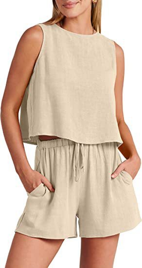 Conjunto de dos piezas formado por camiseta sin mangas y pantalones cortos de cintura alta, para mujer, estilo informal, para vacaciones de verano