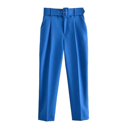 Pantalones casuales de pierna recta de color sólido para mujer