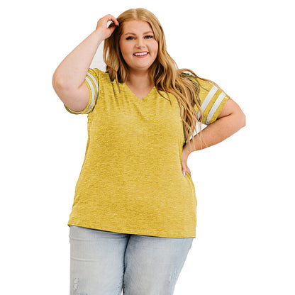 Camiseta informal de manga corta con cuello en V y talla grande para mujer para verano
