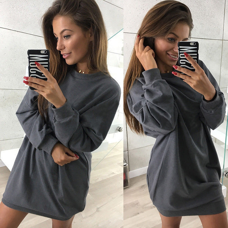 Women Winter Casual Round Neck Loose Dress