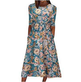 Vestido informal de manga corta con estampado floral para mujer