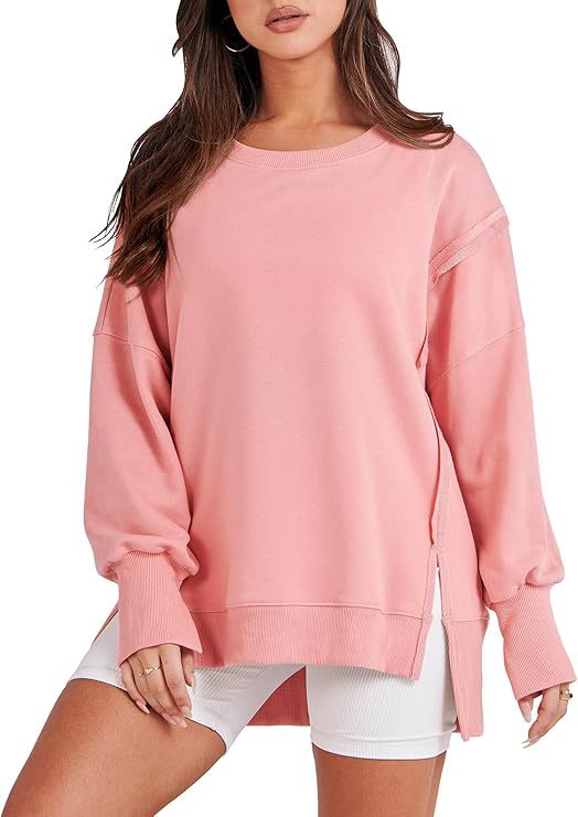 Sudadera informal de color liso con cuello redondo y manga larga para mujer