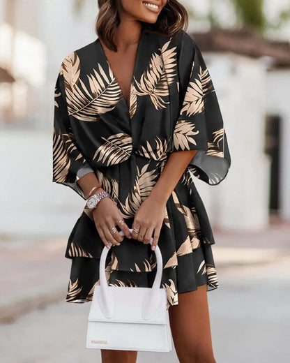 Vestido informal con estampado geométrico y mangas murciélago y cuello en V para mujer
