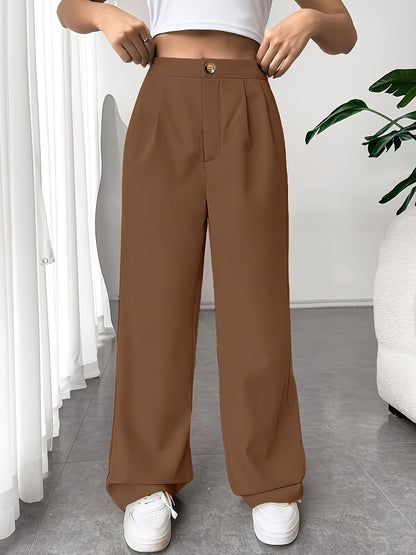 Pantalones rectos holgados con cintura alta y drapeados casuales a la moda para mujer