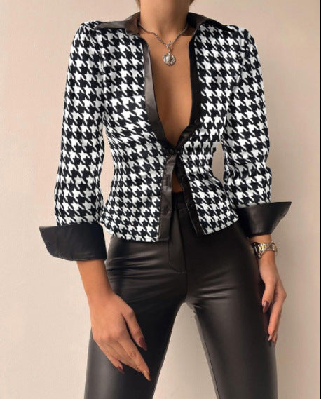 Blusa informal de manga larga con cuello en V y solapa para mujer