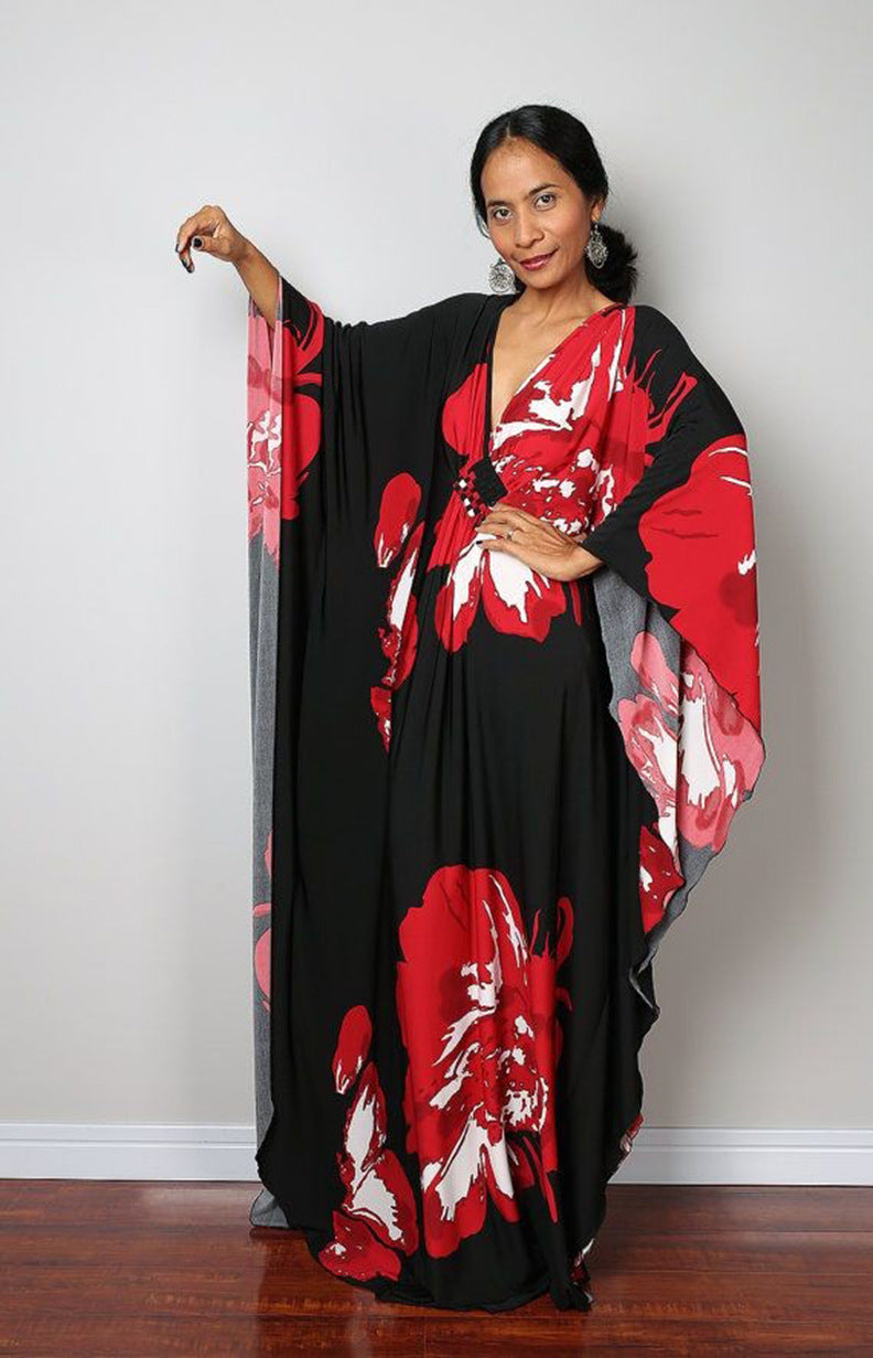 Polyester Printed Loose Woven Robe Vacation Casual Beach Bikini Coverup Women Loose Dress