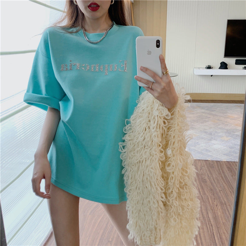 Camiseta básica informal de verano para mujer, holgada, con estampado de sonrisas y manga corta