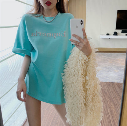 Camiseta básica informal de verano para mujer, holgada, con estampado de sonrisas y manga corta