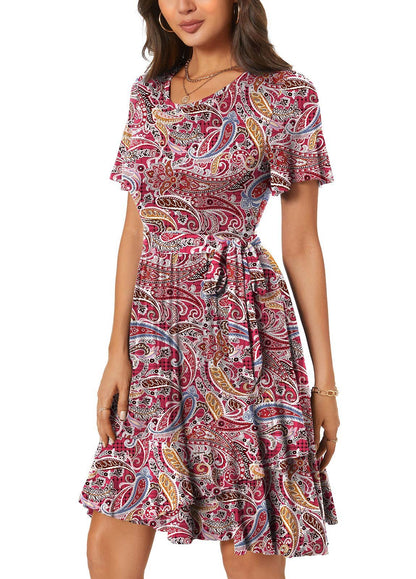Women'S Casual Round Neck Printed Short Sleeve Dress
