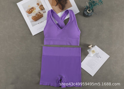 Women Fashion Casual Solid Color Camisole Sports Shorts Set
