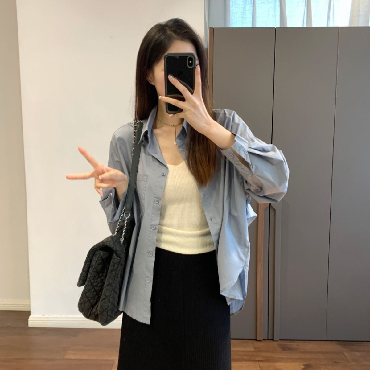 Women Solid Color Long Sleeve Cotton Casual Shirt Blouses