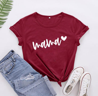 Camiseta informal de manga corta para mujer con texto "Mamá, vida de madre, feliz día de la madre"