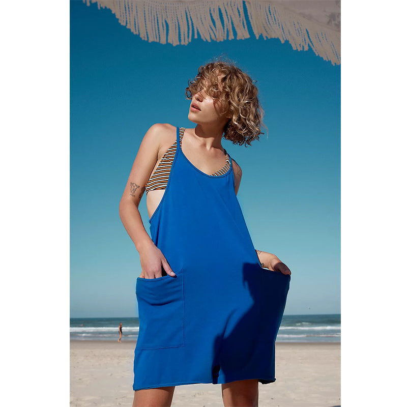Summer Women Casual Pocket Strap Rompers