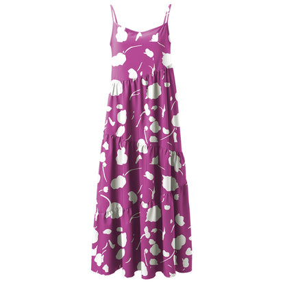 Women Casual Sleeveless Summer Loose Ruffled Solid Color Dress