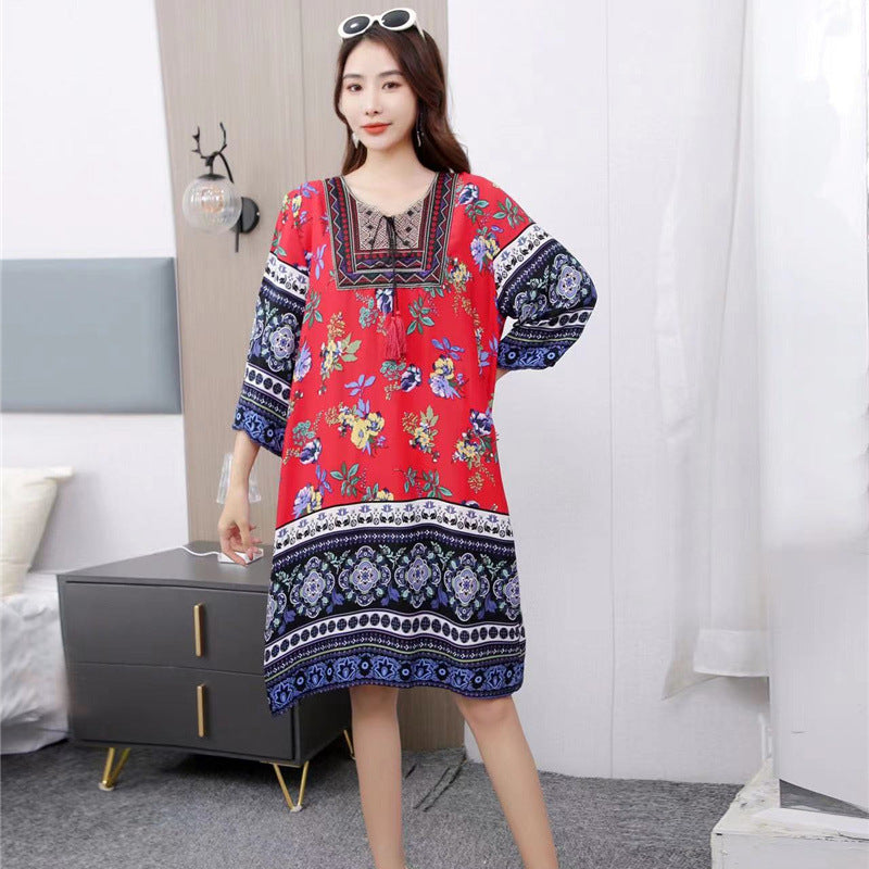 Vestido informal de manga larga con estampado étnico para mujer