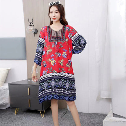 Vestido informal de manga larga con estampado étnico para mujer