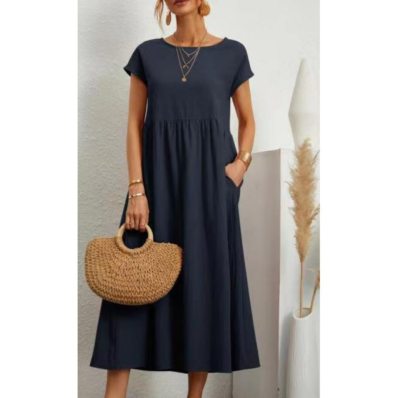 Vestido holgado informal de verano para mujer, color liso, sin mangas y con bolsillos
