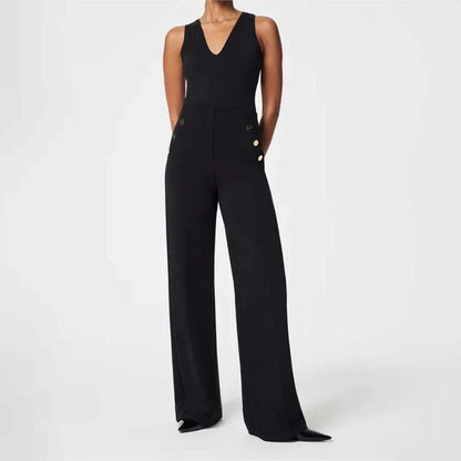 Women Fashion Casual High Waist Button Wide Leg Slim Fit Pants