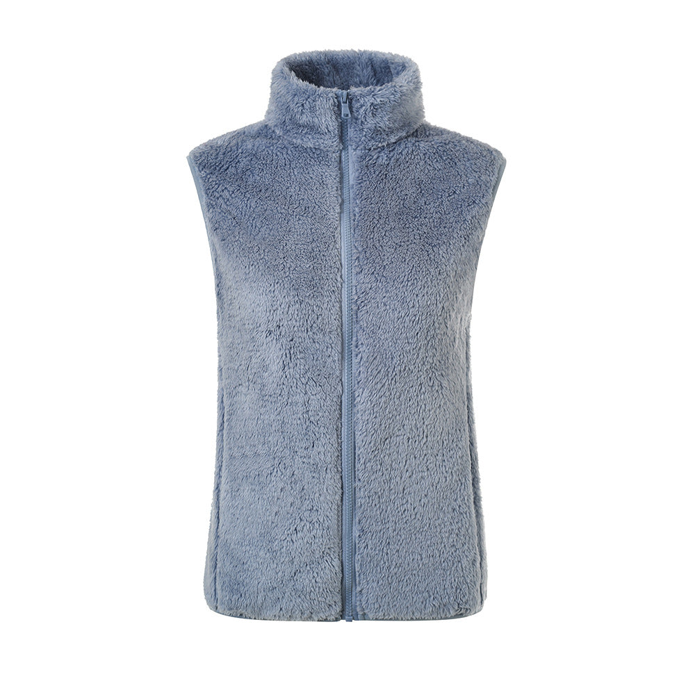 Chaleco informal de invierno de lana de color liso con cuello alto sin mangas para mujer