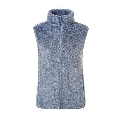 Chaleco informal de invierno de lana de color liso con cuello alto sin mangas para mujer