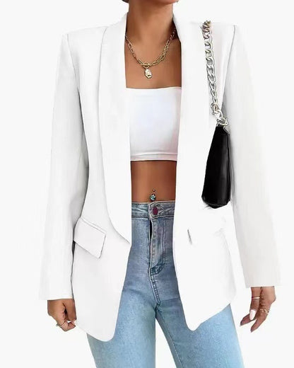 Chaqueta blazer informal de manga larga con solapa de color liso para mujer