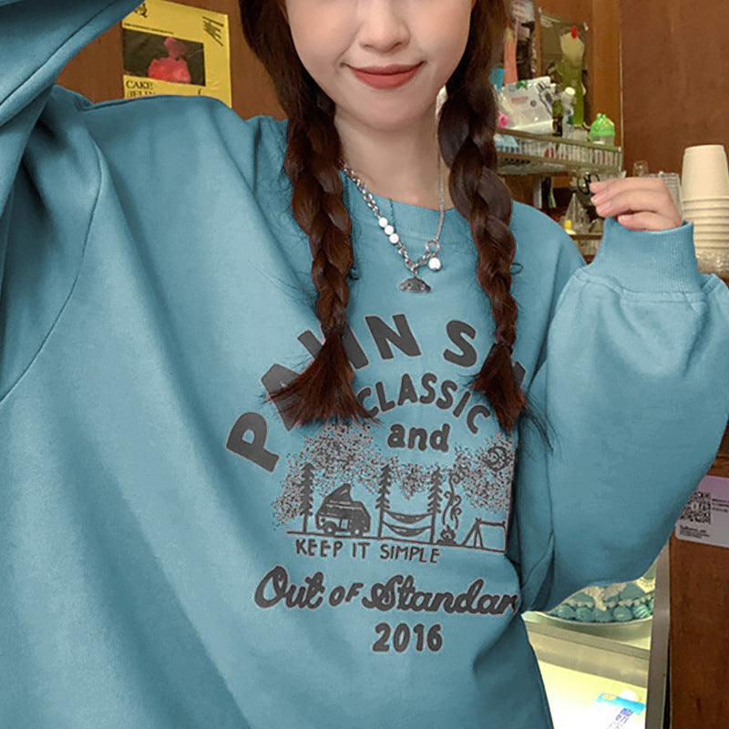 Women Street Casual Alphabet Print Fleece-Lined Sweatshirt